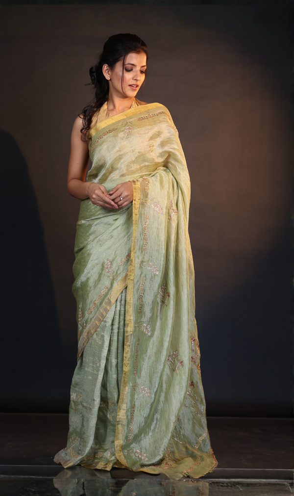 LIME GREEN TUBEROSE SAREE