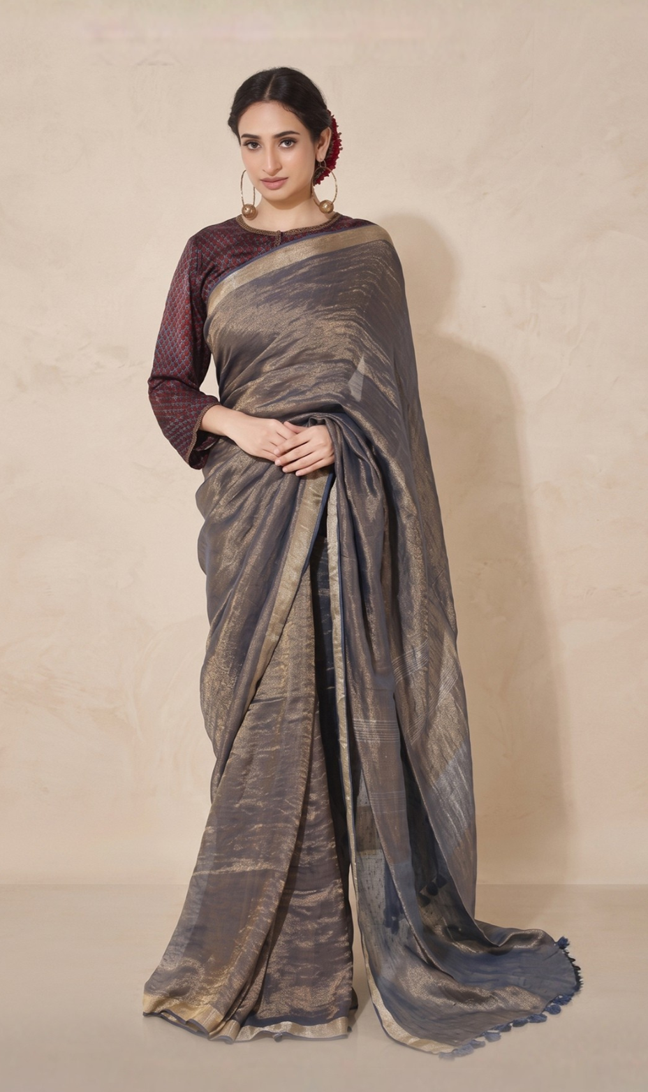 DARK BLUE TISSUE SAREE