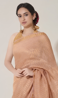 DUSTY ROSE AND GOLD STRIPES SAREE