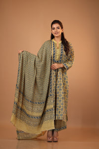 MUSTARD AJRAKH  KALIDAAR SET