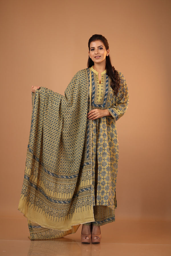 MUSTARD AJRAKH  KALIDAAR SET