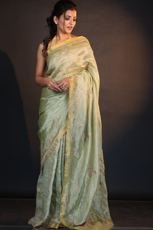 LIME GREEN TUBEROSE SAREE