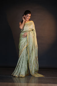 LIME GREEN TUBEROSE SAREE