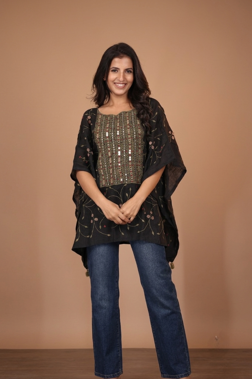 BLACK SHORT KAFTAN TOP--