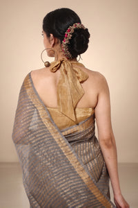GREY AND GOLD STRIPE SAREE