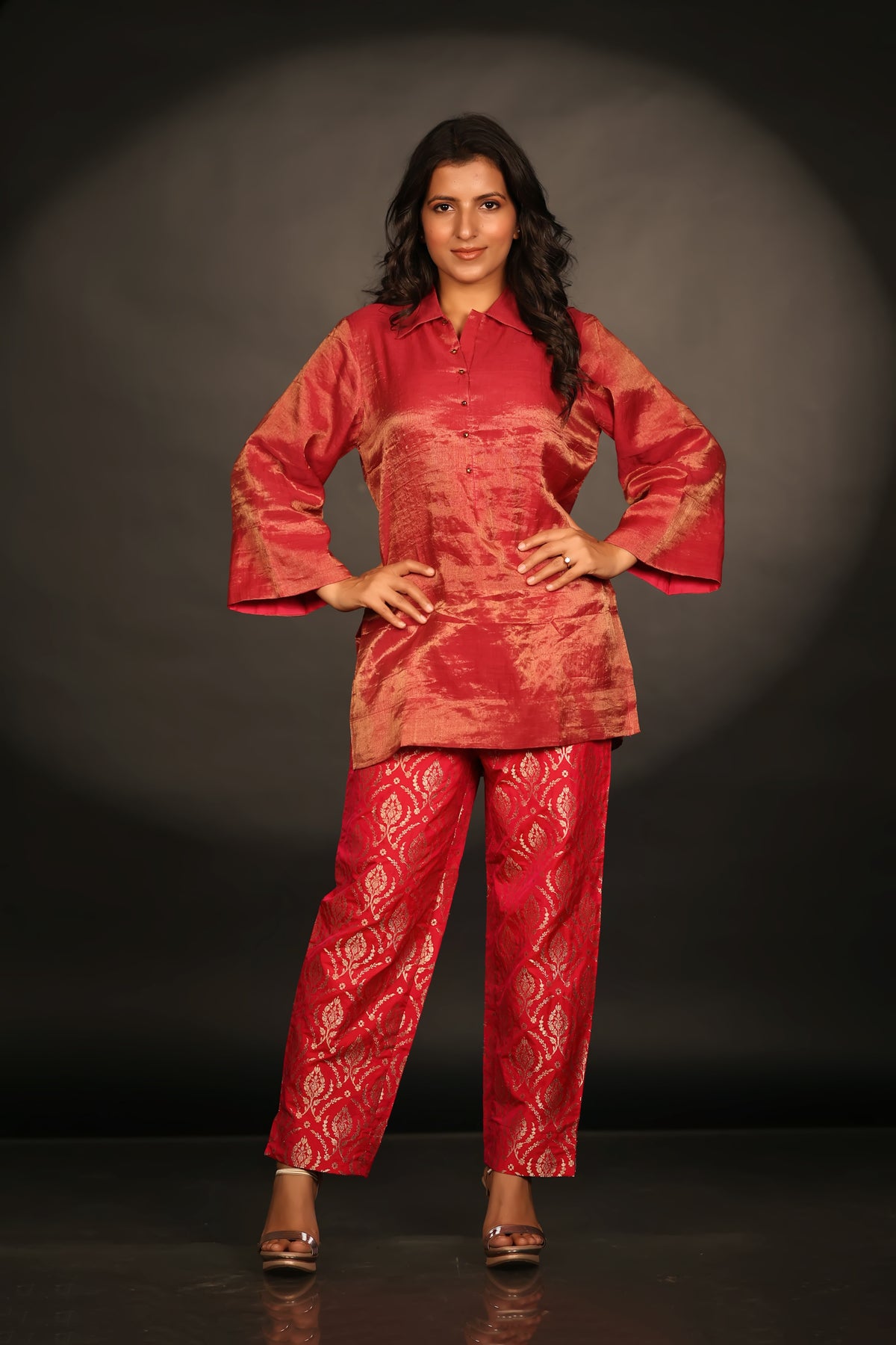 PINK KURTI BROCADE PANTS