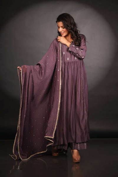 FLOWING PURPLE CHANDERI SET