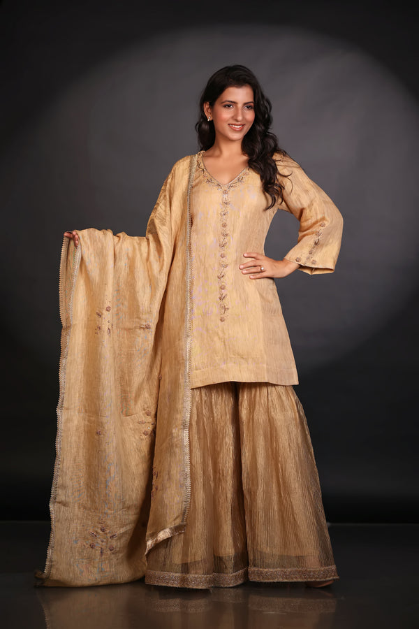 GOLD TISSUE SHARARA SET