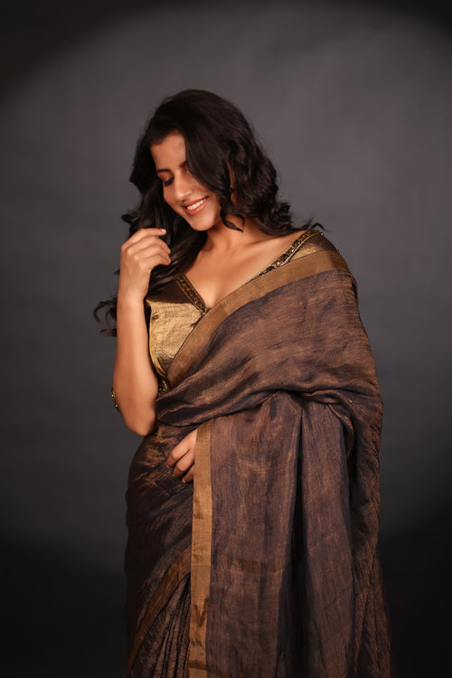 ANTIQUE GOLD TISSUE  HAND WOVEN SAREE