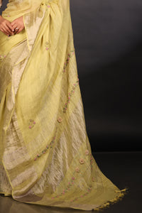 LIME GREEN LINEN SAREE