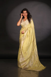 LIME GREEN LINEN SAREE