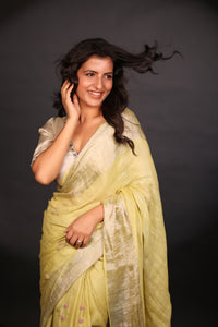 LIME GREEN LINEN SAREE