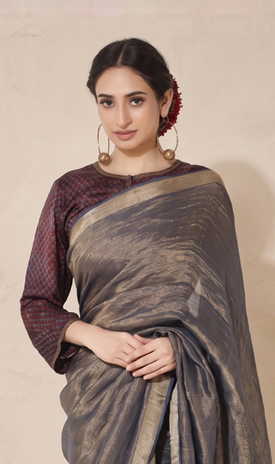 BLUE AND RED AJRAKH BLOUSE