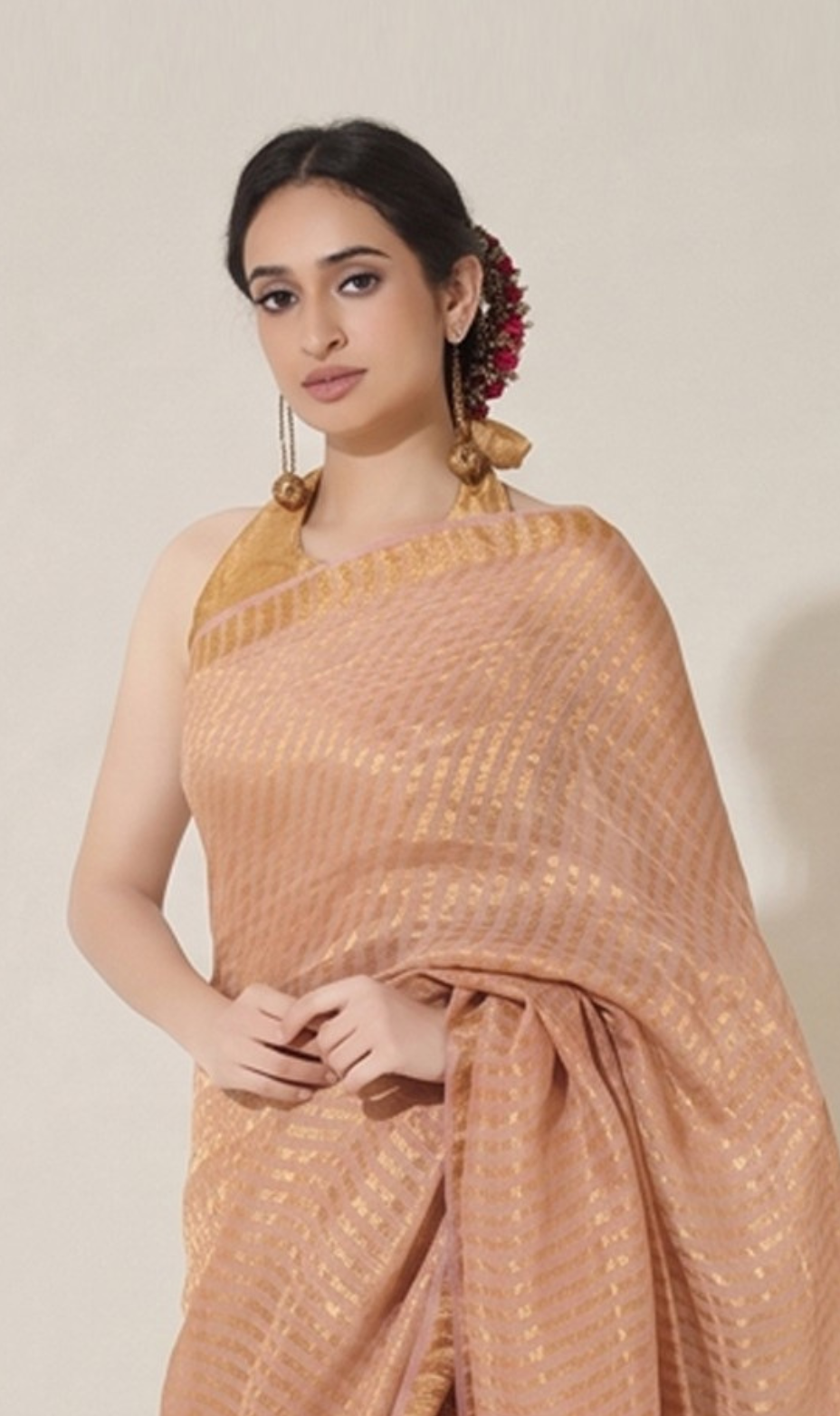 GOLD TISSUE HALTER BLOUSE