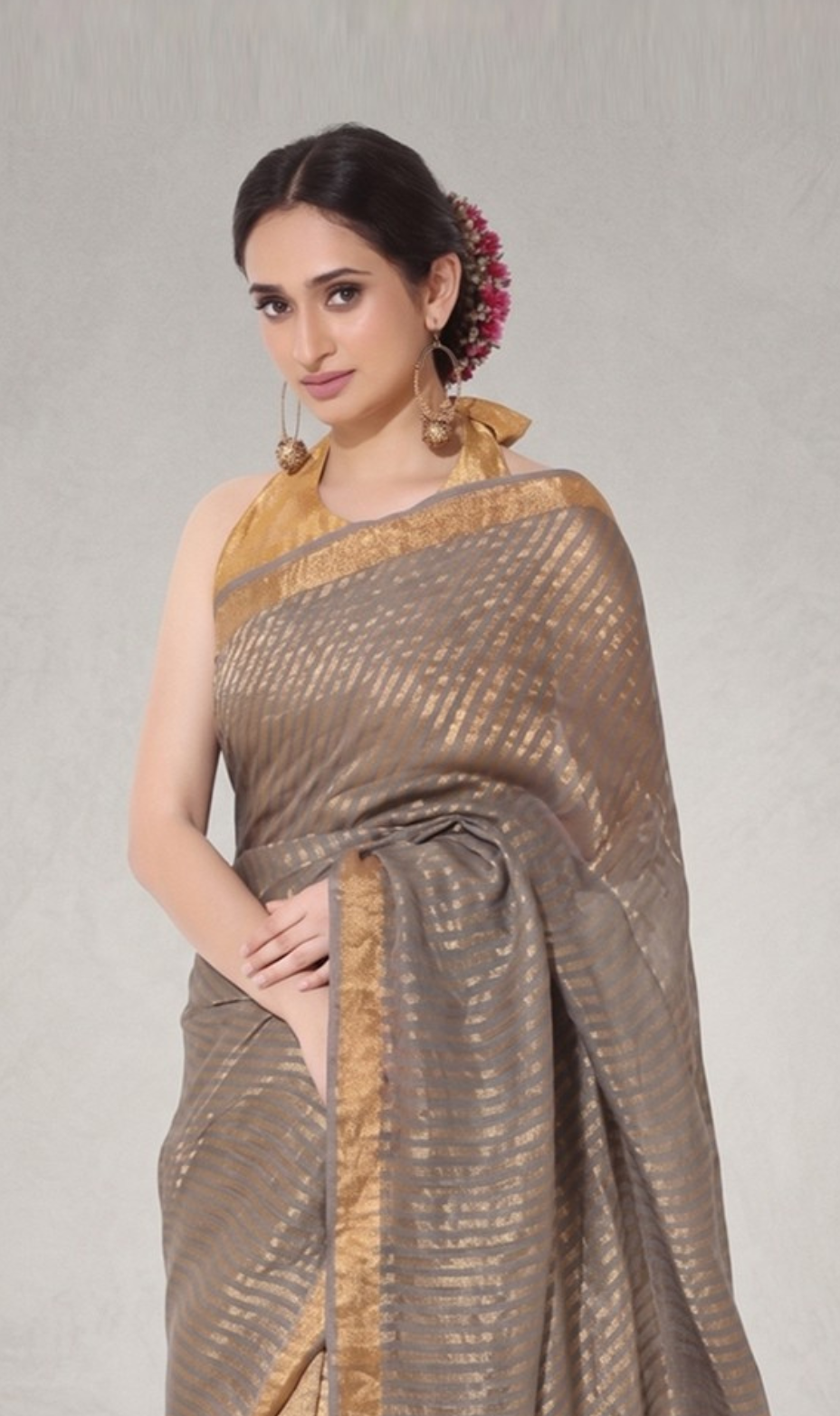 GOLD TISSUE HALTER BLOUSE