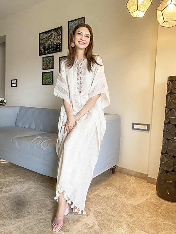 LINEN SILVER STRIPE KAFTAN