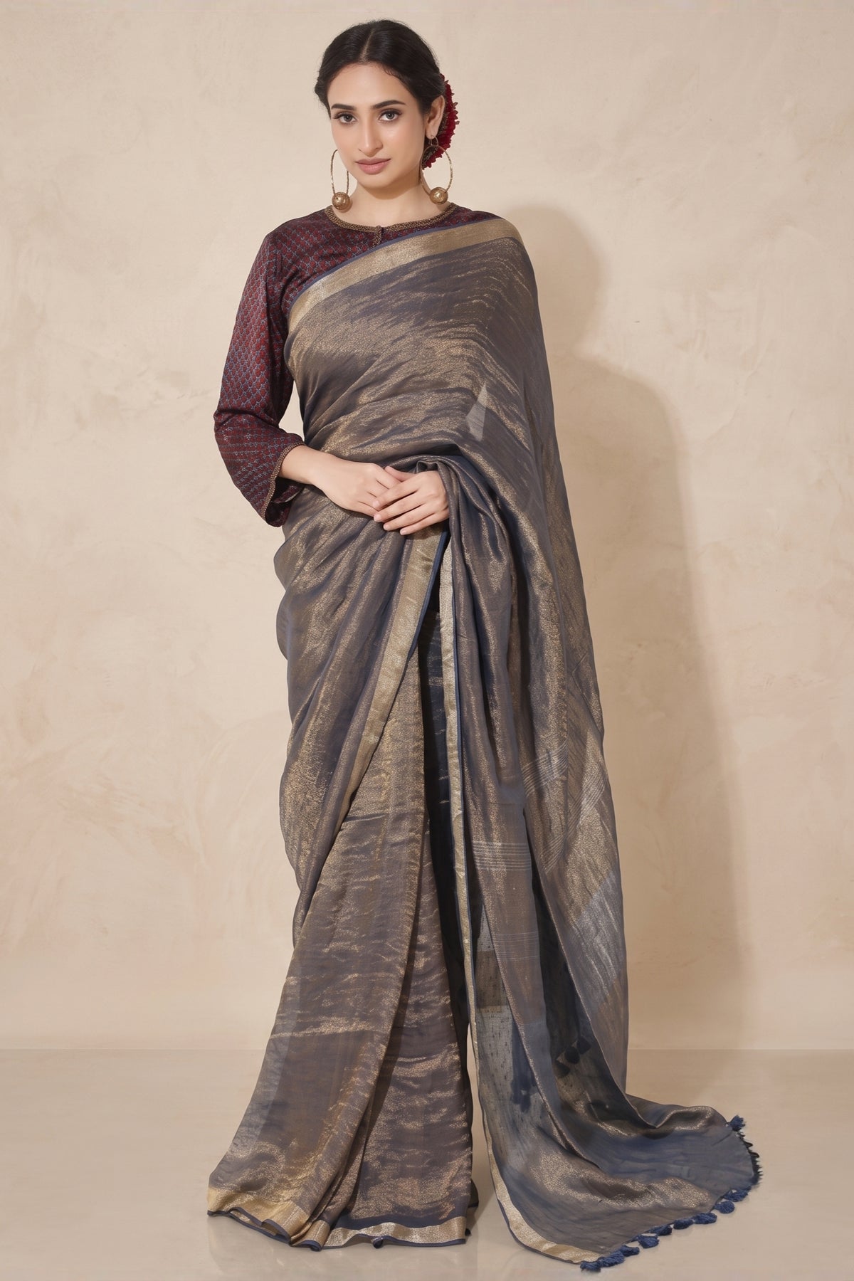 DARK BLUE TISSUE SAREE