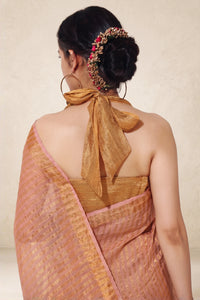 DUSTY ROSE AND GOLD STRIPES SAREE