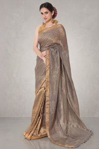 GREY AND GOLD STRIPE SAREE